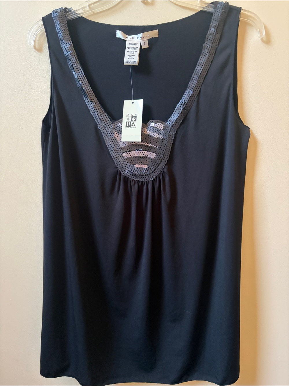 Max Studio Black Sleeveless Tank with Sequin Trim -NEW